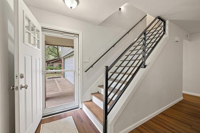 105 S Rainbow Bridge Dr, Cedar Park, TX 78613 - entrance foyer featuring stairs and wood finished floors