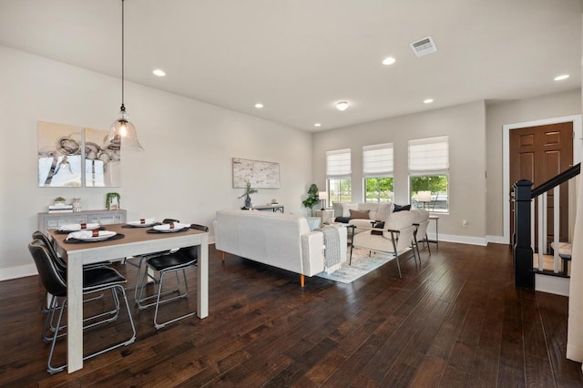 6800 Idea Rd, Austin, TX 78741 - dining space featuring dark wood-style flooring, recessed lighting, and visible vents