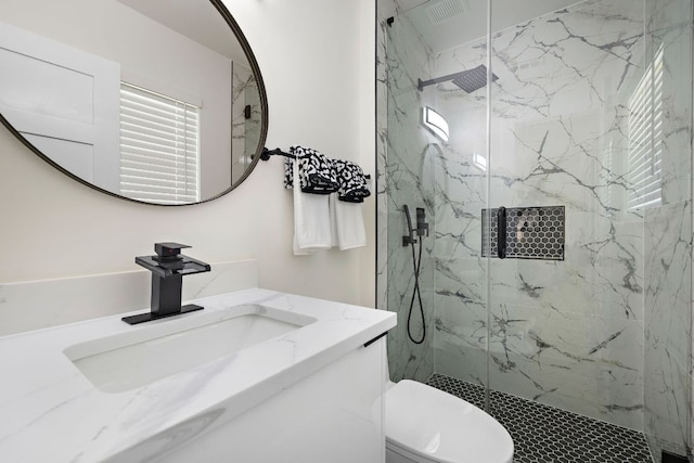 2927 Norwood Hill Rd, Austin, TX 78723 - bathroom featuring a marble finish shower and vanity