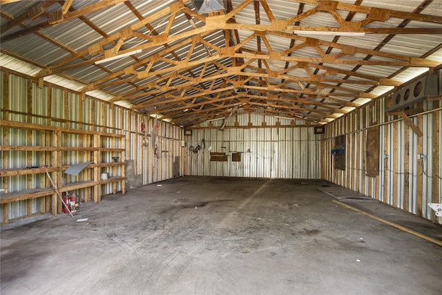 garage with metal wall