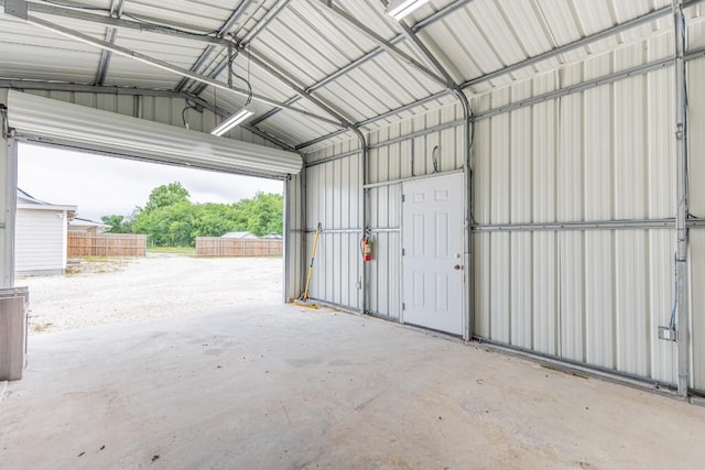 garage with metal wall
