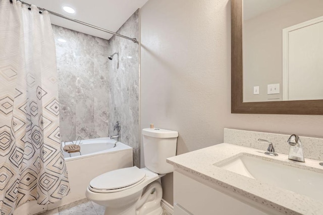 338 Liberty St, Hutto, TX 78634 - full bathroom with toilet, vanity, and shower / bathtub combination with curtain