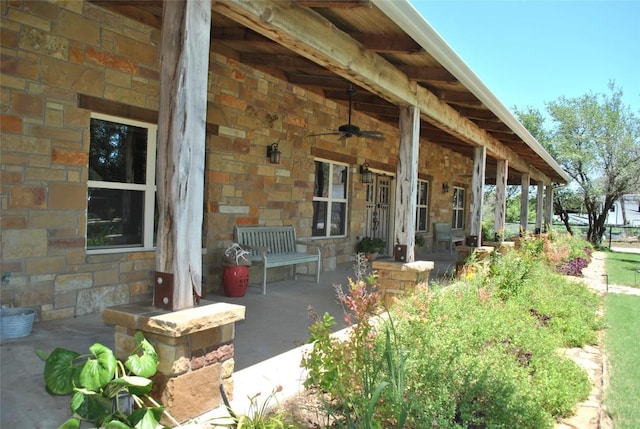 view of patio / terrace featuring a porch and a ceiling fan