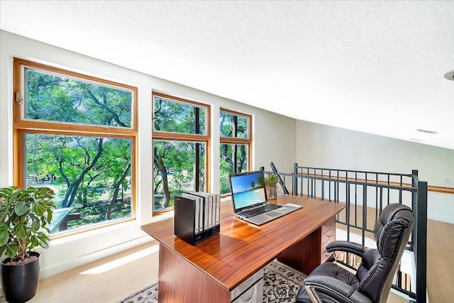 office with a textured ceiling