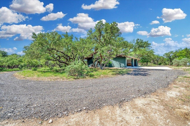 view of street featuring gravel driveway