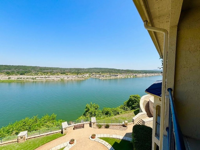view of water feature featuring fence