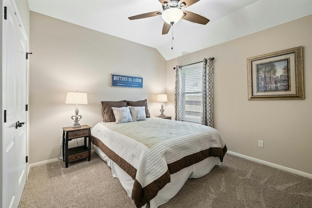 152 Florenz Ln, Georgetown, TX 78628 - bedroom featuring baseboards, light carpet, a ceiling fan, and lofted ceiling
