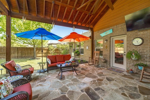 152 Florenz Ln, Georgetown, TX 78628 - view of patio / terrace featuring fence and outdoor lounge area