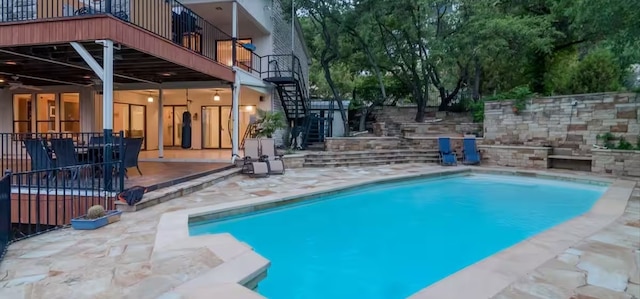6714 Mtn Trl, Austin, TX 78732 - swimming pool featuring stairway and a patio