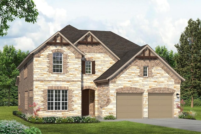 2453 Ambling Trl, Georgetown, TX 78628 - view of front of property featuring roof with shingles, an attached garage, stone siding, and driveway