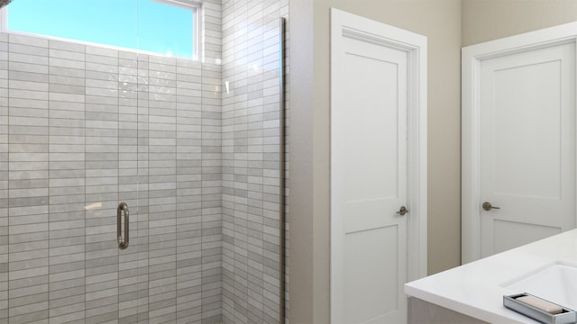 bathroom with a stall shower