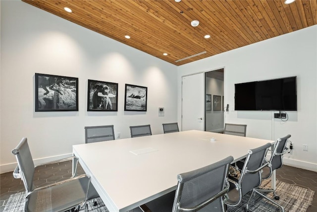900 S 1st St S Unit 404, Austin, TX 78704 - office area featuring wood ceiling, recessed lighting, and baseboards