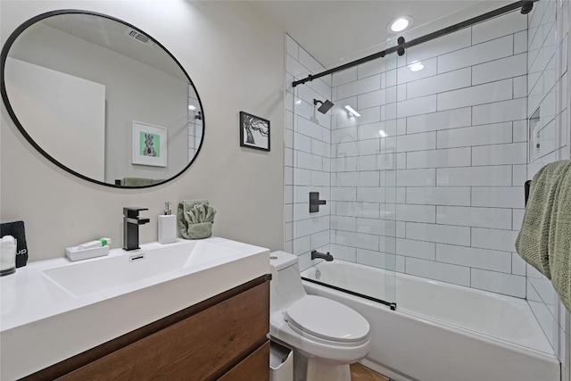 3108 Jubilee Trl, Austin, TX 78748 - bathroom with toilet, vanity, visible vents, and enclosed tub / shower combo