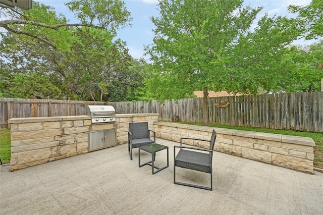 3108 Jubilee Trl, Austin, TX 78748 - view of patio with a grill, an outdoor kitchen, and a fenced backyard