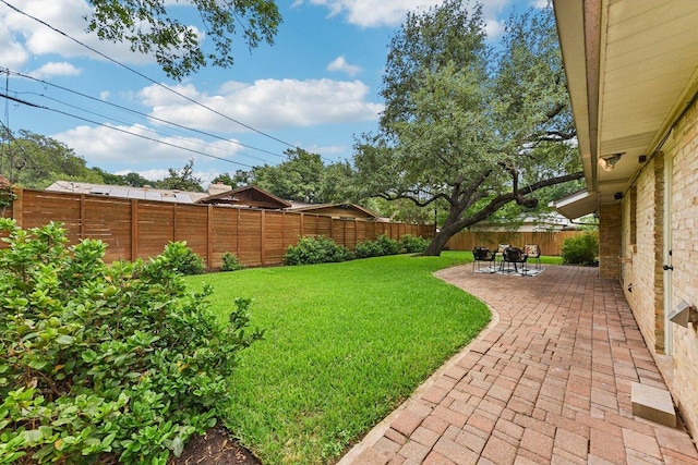 view of yard with a patio and a fenced backyard