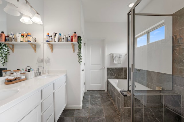 800 Totis Rd, Austin, TX 78748 - bathroom with a shower stall, a bath, and double vanity