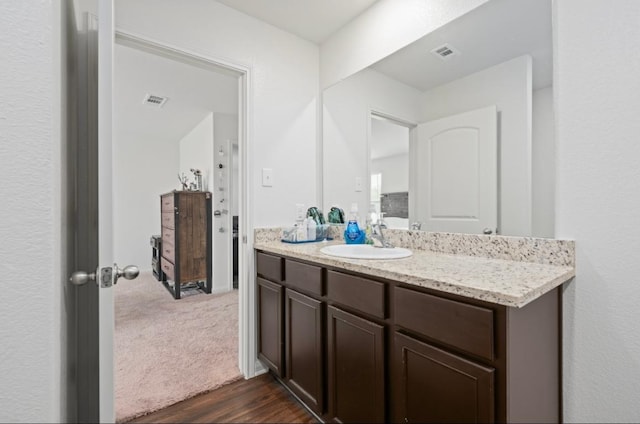 18720 Speculator Ln, Elgin, TX 78621 - bathroom with visible vents, wood finished floors, and vanity
