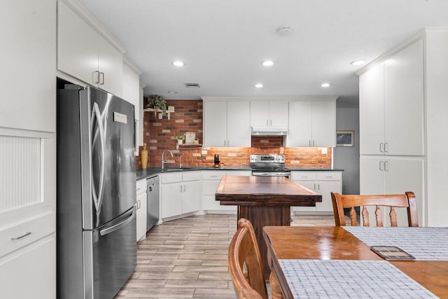 5315 Denmans Loop, Belton, TX 76513 - kitchen featuring a sink, stainless steel appliances, recessed lighting, under cabinet range hood, and light wood finished floors