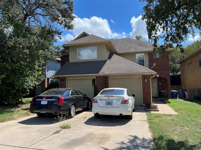 9625 Sugar Hill Dr, Austin, TX 78748 - view of front facade featuring a shingled roof, brick siding, driveway, and a front yard