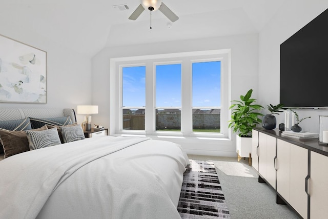 1108 Snowdrop Dr, Georgetown, TX 78628 - bedroom with carpet flooring, lofted ceiling, and ceiling fan