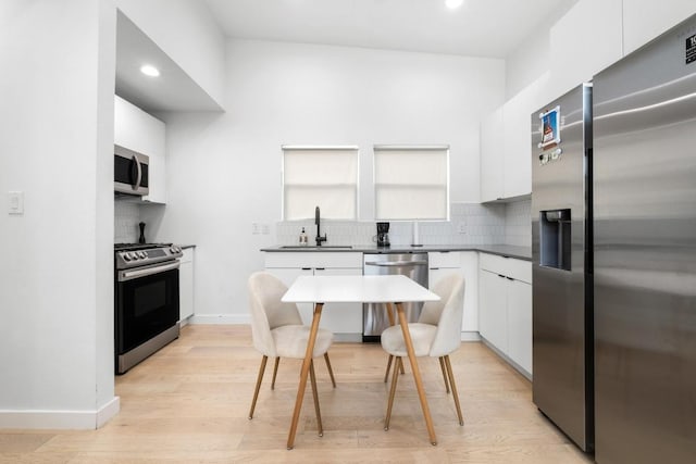 400 E 30th St Unit 200, Austin, TX 78705 - kitchen with appliances with stainless steel finishes, a sink, backsplash, white cabinets, and recessed lighting