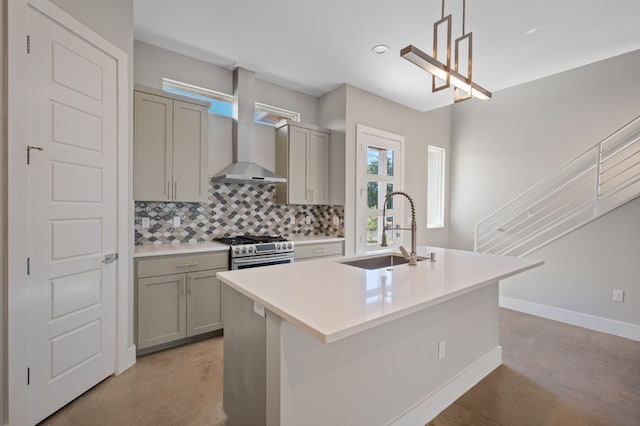 1210 Stobaugh St Unit B, Austin, TX 78757 - kitchen with a sink, gas stove, tasteful backsplash, and gray cabinets