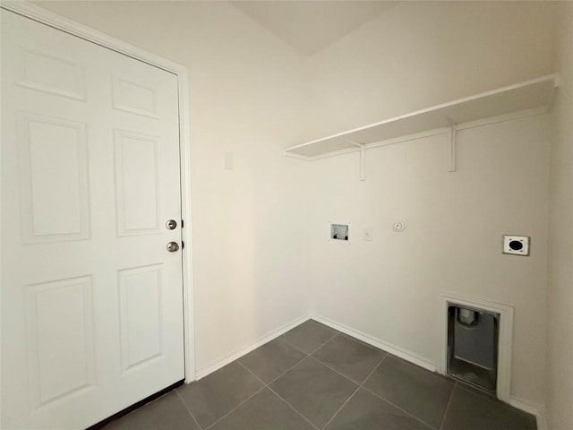 4482 Acerno St, Round Rock, TX 78665 - laundry area with electric dryer hookup, washer hookup, gas dryer hookup, and dark tile patterned floors