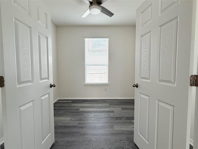 4482 Acerno St, Round Rock, TX 78665 - unfurnished bedroom featuring dark wood-style floors and ceiling fan
