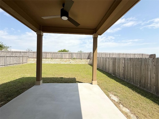 4482 Acerno St, Round Rock, TX 78665 - fenced backyard featuring ceiling fan and a patio