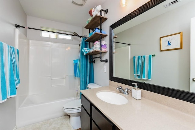 7241 Dunns Point Dr, Corpus Christi, TX 78414 - bathroom featuring vanity, toilet, shower / bath combo with shower curtain, and visible vents