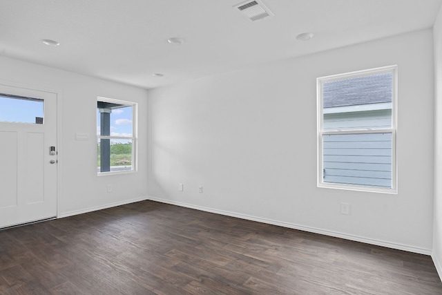 127 Safflower Dr, Uhland, TX 78640 - foyer entrance featuring visible vents, wood finished floors, and baseboards