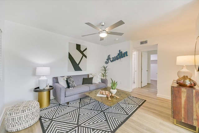 3703 Harmon Ave Unit 202, Austin, TX 78705 - living room with light wood-type flooring, ceiling fan, and baseboards