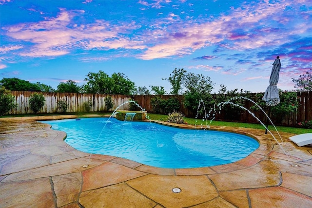 view of pool with a patio, a fenced in pool, and a fenced backyard