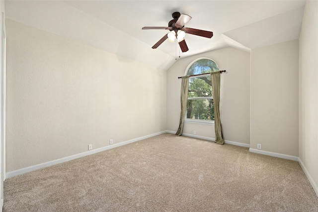 2509 Salorn Way, Round Rock, TX 78681 - carpeted empty room with lofted ceiling, baseboards, and a ceiling fan