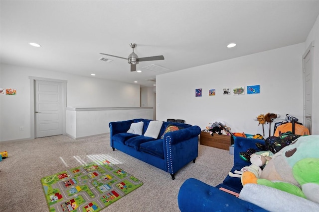 8220 Linnie Ln, Austin, TX 78724 - game room featuring carpet floors, ceiling fan, and recessed lighting