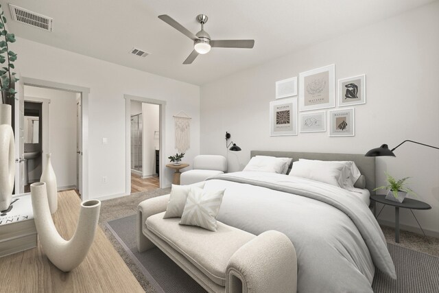 8220 Linnie Ln, Austin, TX 78724 - bedroom with baseboards, a ceiling fan, and light colored carpet