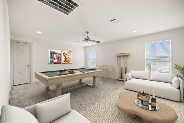 8220 Linnie Ln, Austin, TX 78724 - recreation room with billiards table, recessed lighting, carpet floors, and a ceiling fan
