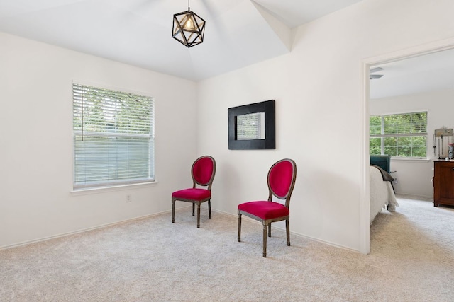 living area with baseboards and carpet floors