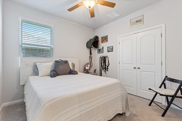 1001 Dog Iron St, Georgetown, TX 78633 - bedroom with light carpet, a closet, baseboards, and visible vents