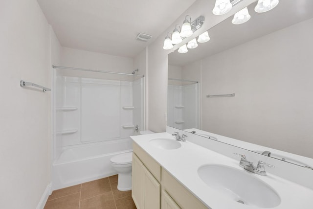 bathroom with a sink, double vanity, toilet, and visible vents
