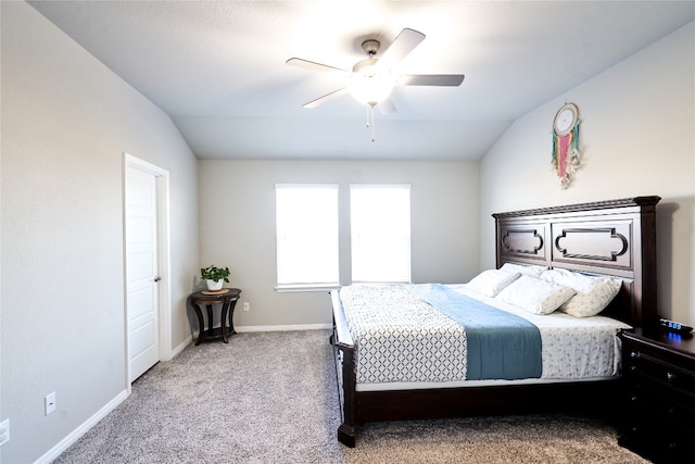 2945 Mill Run Bnd, Round Rock, TX 78665 - bedroom featuring lofted ceiling, carpet floors, baseboards, and a ceiling fan