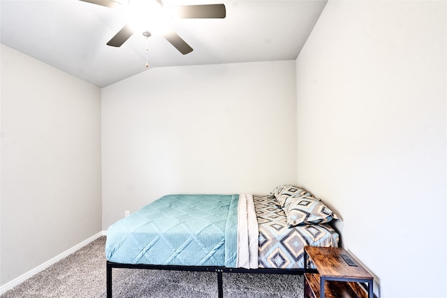 2945 Mill Run Bnd, Round Rock, TX 78665 - bedroom with carpet flooring, baseboards, lofted ceiling, and a ceiling fan