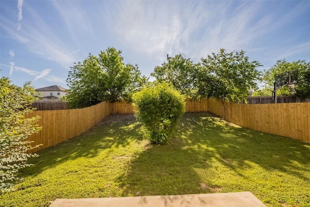 view of yard with a fenced backyard