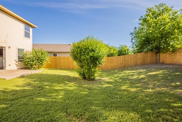 view of yard with a patio area and a fenced backyard