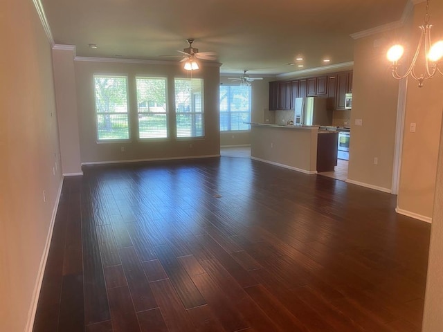 721 Independence Creek Ln, Georgetown, TX 78633 - unfurnished living room with crown molding and dark wood finished floors