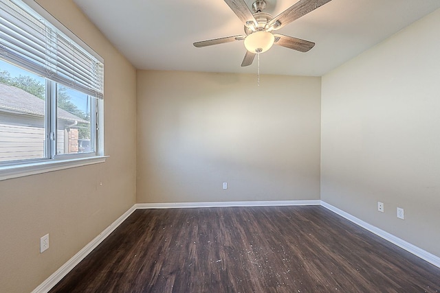 7725 Buckmeadow Dr, Georgetown, TX 78628 - unfurnished room with baseboards, a ceiling fan, and wood finished floors