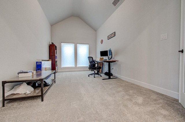 6320 Lipan Bayou Trl, Austin, TX 78738 - carpeted office featuring lofted ceiling and baseboards