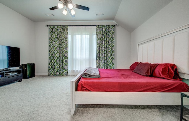 6320 Lipan Bayou Trl, Austin, TX 78738 - bedroom with carpet flooring, lofted ceiling, and ceiling fan