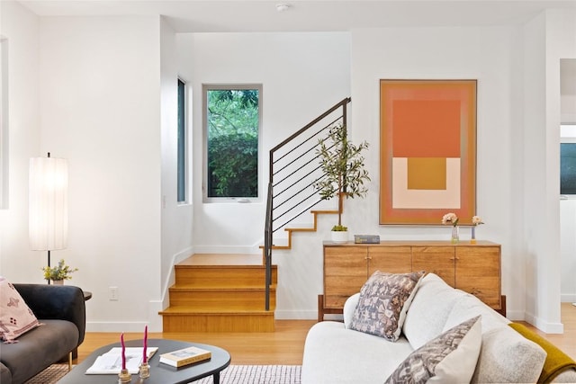 310 Terrace Dr Unit B, Austin, TX 78704 - living area featuring light wood-style flooring, stairs, and baseboards