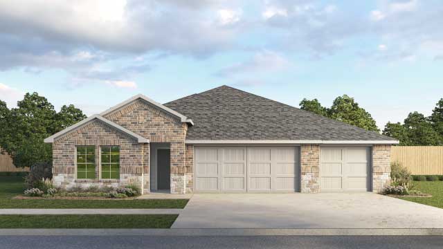 528 Tekoa Dr, Georgetown, TX 78628 - view of front of house with a garage, concrete driveway, stone siding, and fence